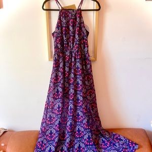 Floor length, floral summer halter dress